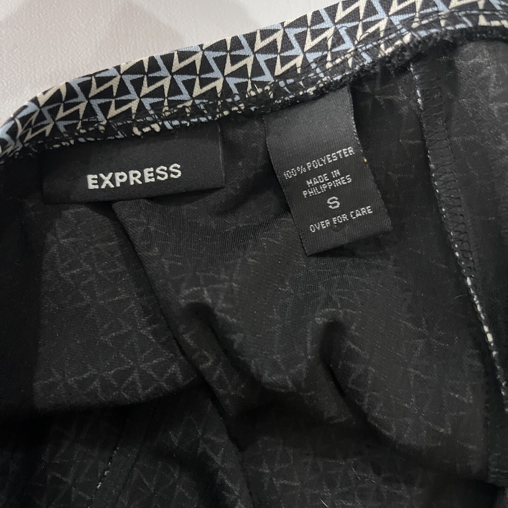 Express Skirt Womens S Black Blue Geometric Zigzag A-Line Midi Professional Work - Picture 4 of 6